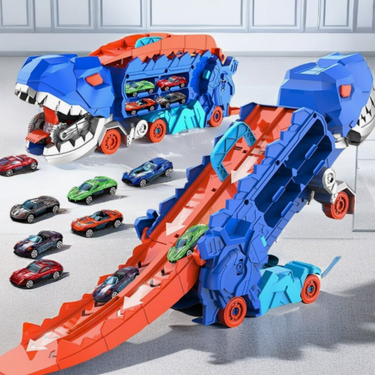Transportador Jurásico | Experiencia de juego definitiva con coches de carrera - Camión dinosaurio transformable